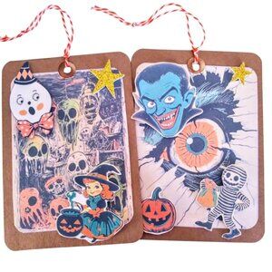 NEW ITEM! Set Of 2!! Colorful Vintage Double Sided Giant Halloween Tags!